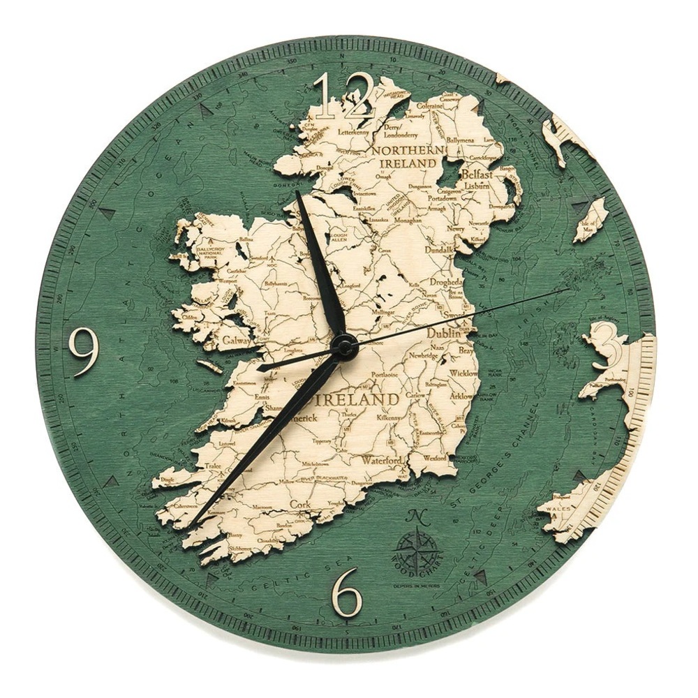 Wood Chart Ireland Clock 12”